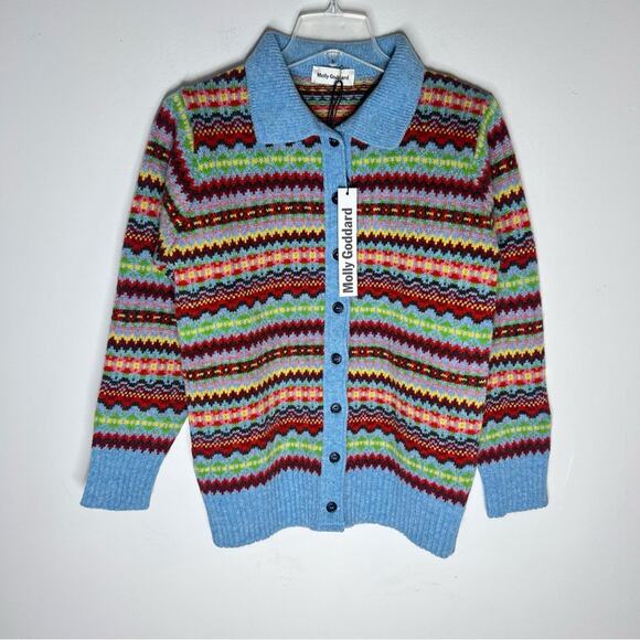 NEW Molly Goddard Harper Fair Isle Cardigan Sweater Blue Sz S - Picture 3 of 10